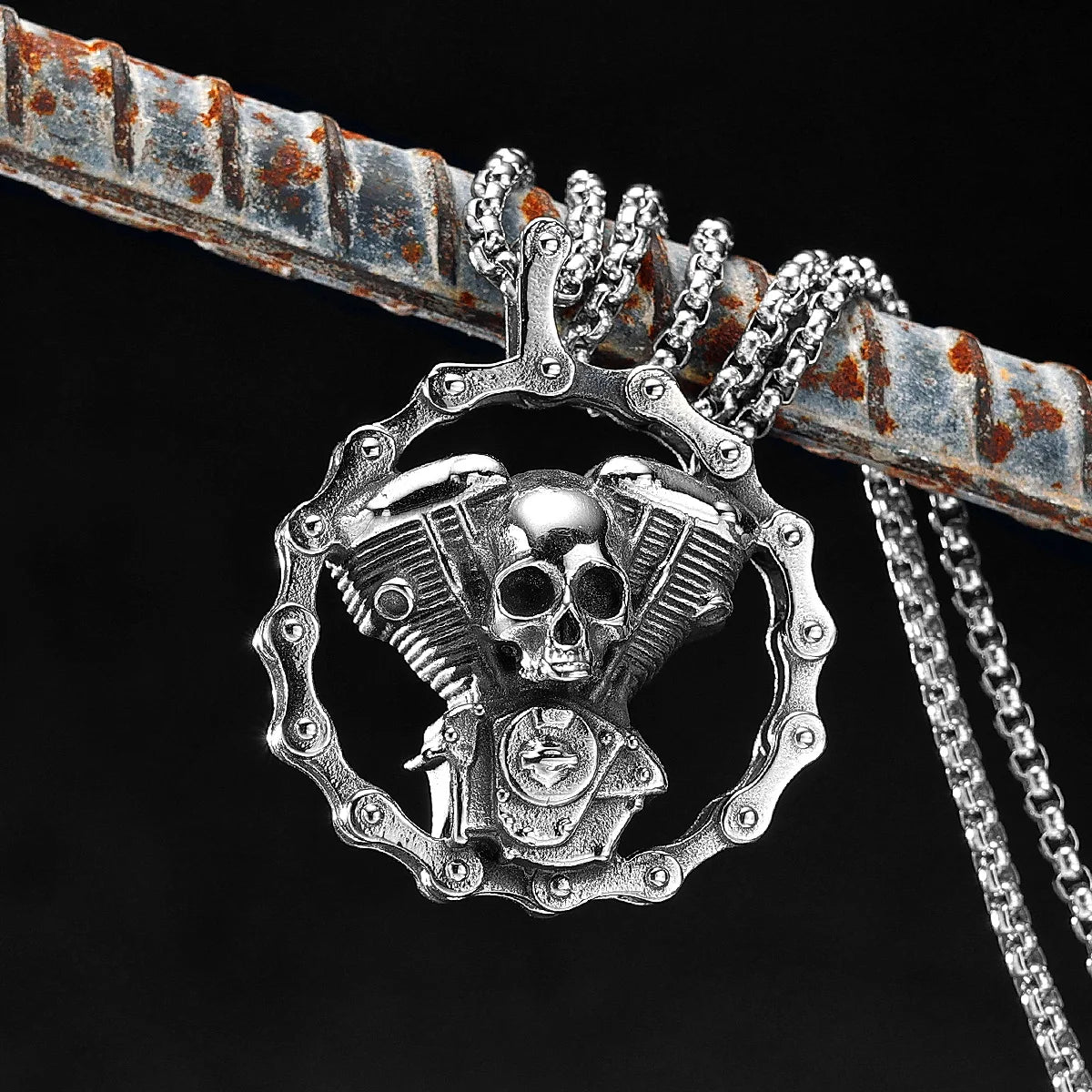 PENDRA Steampunk Locomotive Engine Steel Necklace