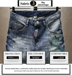 Washed Ripped Denim Men's Trendy Brand Spray Paint Medium Summer Thin Elastic Patch Bermuda Short Pants Men's Jeans Shorts