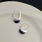 PENDRA Black Agate Geometry Sterling Earrings