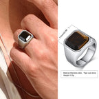 Men Tiger's Eye Signet Rings,Waterproof Stainless Steel Wedding Bands Gift