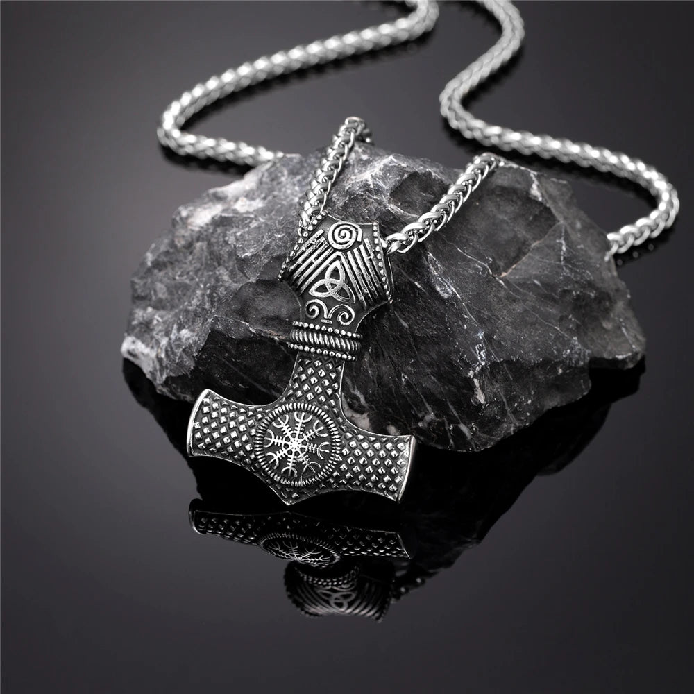 PENDRA Viking Trident Gold Steel Necklace