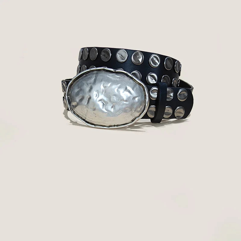 Heavy Punk Style Big Rivet Belt For Men And Women Ideal choice for Gifts New fashion personality Oval Buckle black Waistband
