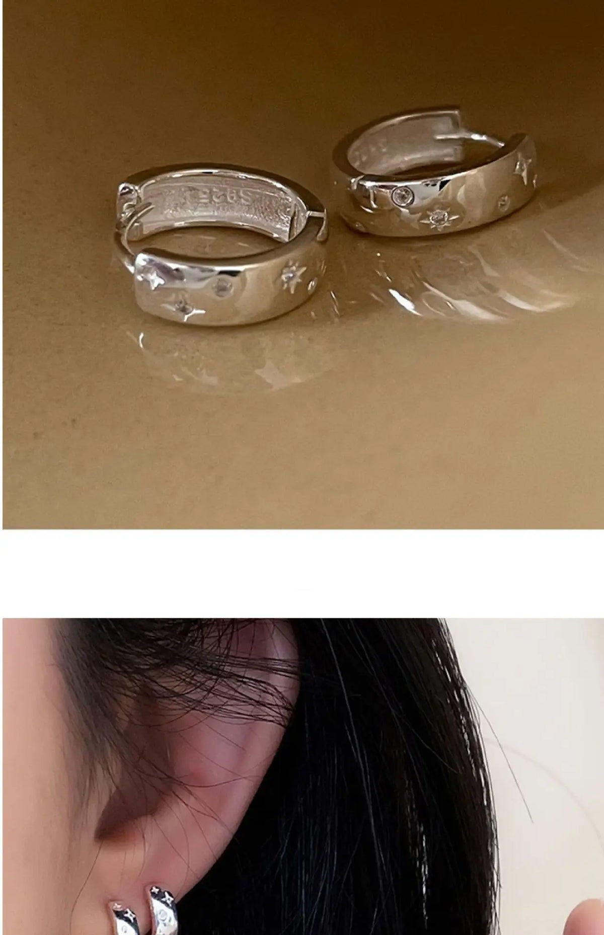 VENTFILLE 925 Sterling Silve Star Hoop Earring for Women Zircon Geometry Wide Office Versatile Jewelry Birthday Gift Dropship