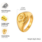 Cupid Signet Ring for Men,Gold Plated Stainless Steel Finger Ring Statement Ring,Punk Vintage Jewlery Gift