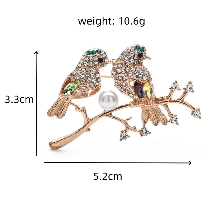 Wuli&baby Crystal Couple Birds Bullfinch Brooch Pearl Pyrrhula Pin Elegant Women Jewelry Badge For Suit Sweater and Dress