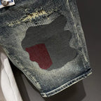 High-end Design Brand Embroidered Elastic Denim Shorts Men's Summer Middle Pants Slim-fitting Korean Breeches Jorts Shorts