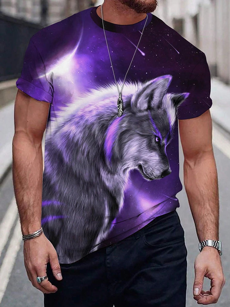 PENDRA Different Pupil Wolf Print Urban Short-Sleeve Tee T-Shirt