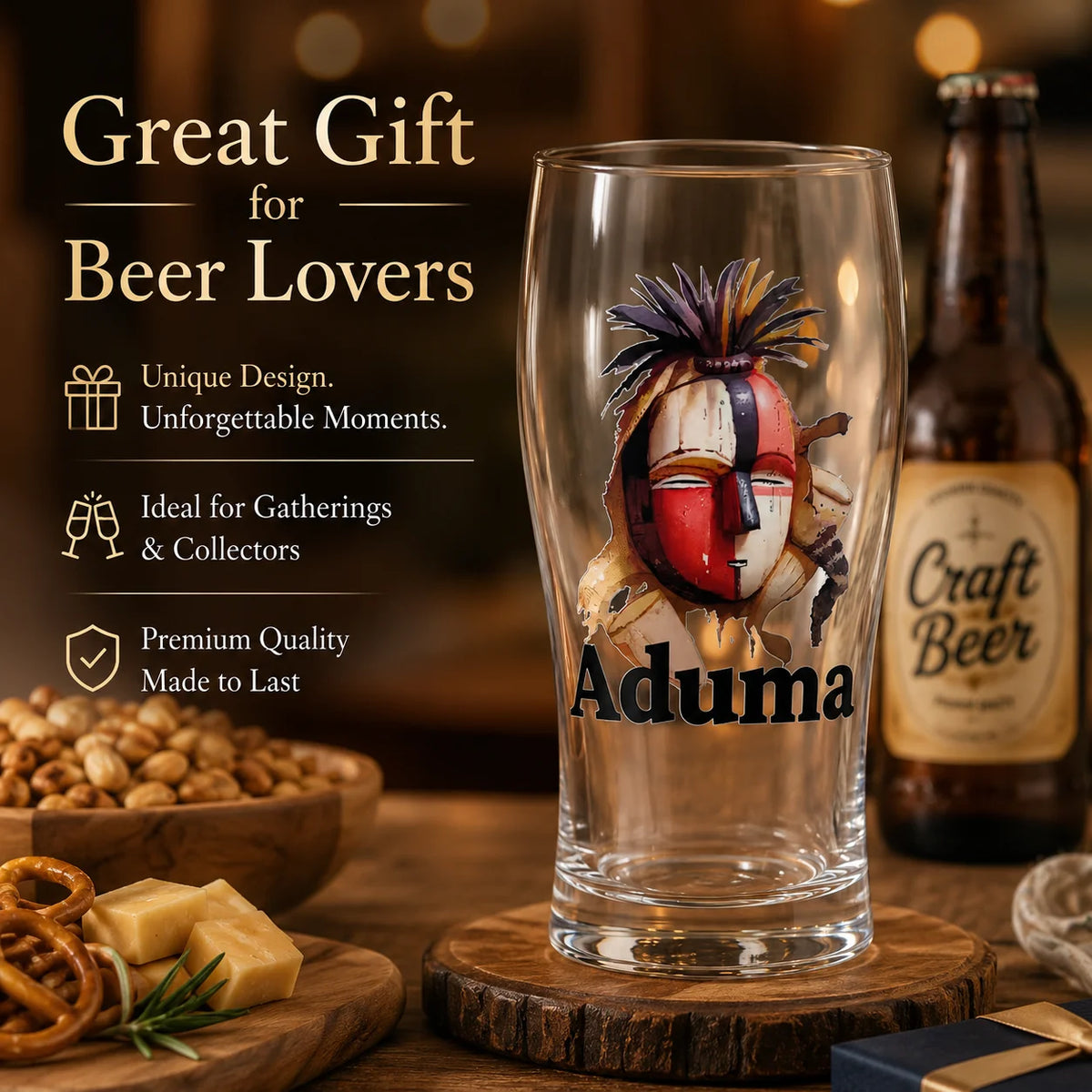 Aduma African Mask Pattern Pint Beer Glass Clear Thick Glass Cup Home Bar Pub Drinking Decor Cup