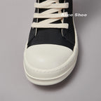 PENDRA Canvas Noir Black Canvas High-Top Zip Lace-Up Flat Ankle Boots