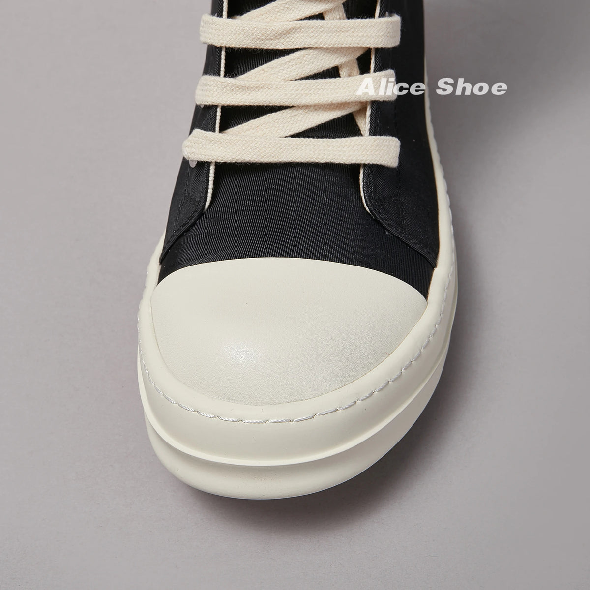 PENDRA Canvas Noir Black Canvas High-Top Zip Lace-Up Flat Ankle Boots