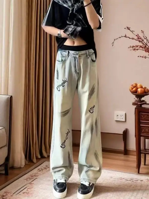 PENDRA Straight Mud Graffiti Pants