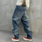 Brand Splicing Jeans Autumn Fashion Loose Straight Harem Pants Washed Tooling Baggy Trousers Low Rise Streetwear Men Cargo Jeans