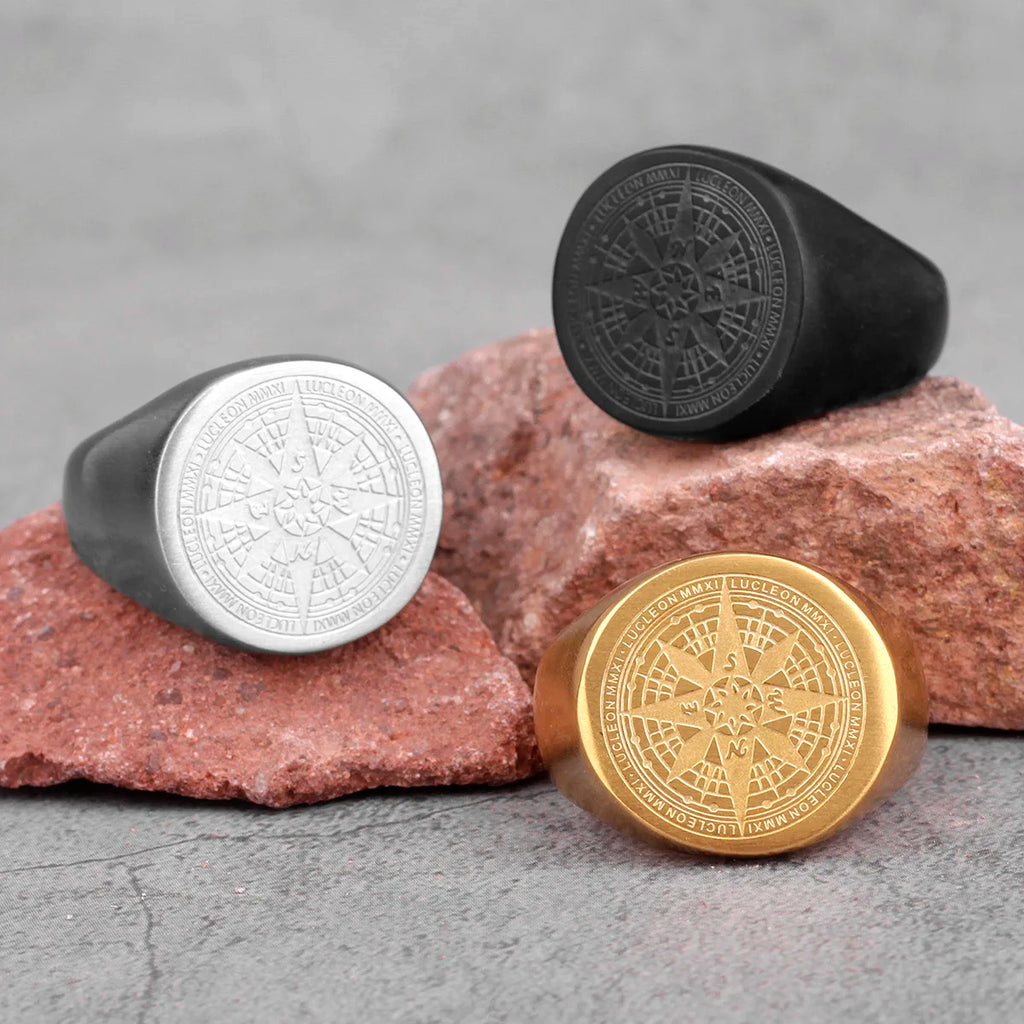 PENDRA Compass World Map Steel Ring