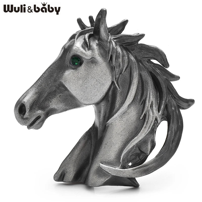 Wuli&baby Vintage Strong Horse Head Brooches For Women Men 2-color Alloy Animal Casual Party Brooch Pins Gifts