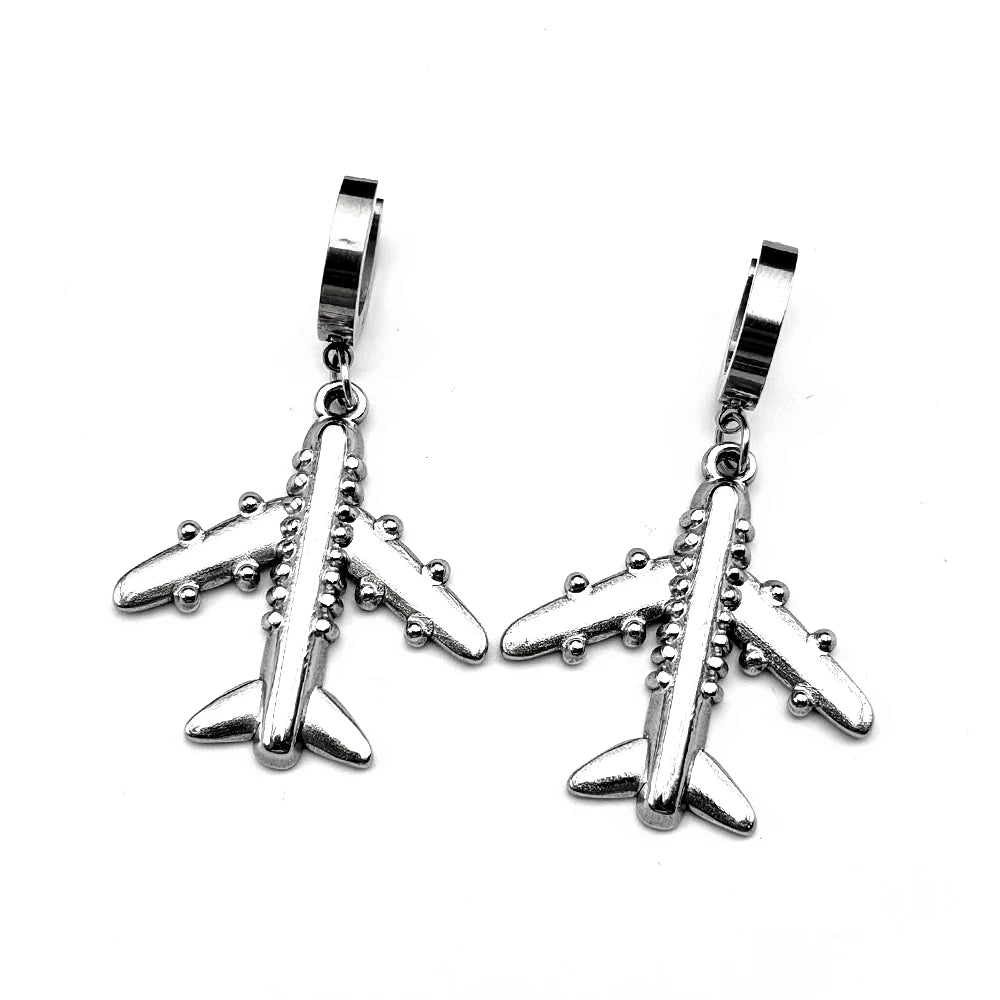 Aircraft Plane Airplane Earrings For Women Men Stainless Steel Silver Color Simple Cute Fashion Charm Dangle Ear Jewelry Gifts