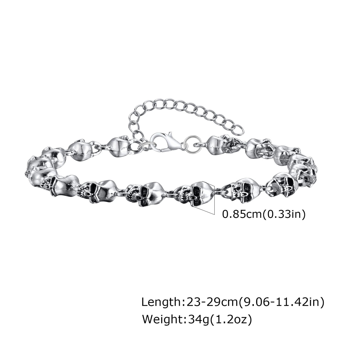 Gothic Full Skull Ghost Head Bracelet for Men,Rock Punk Motorcycle Riding Bicycle Chain Wristband,Halloween Jewelry Gifts