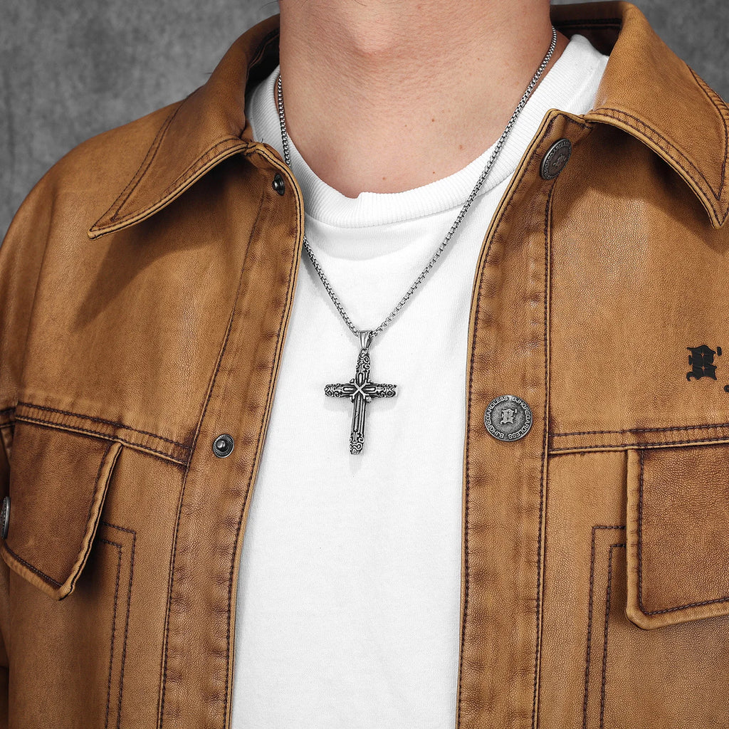 PENDRA Cross Carving Steel Necklace