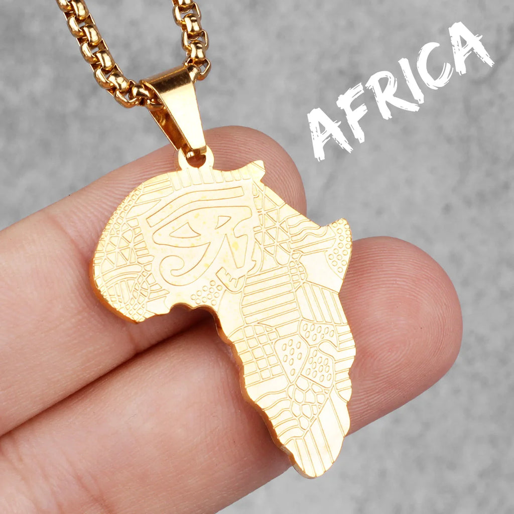 Africa Map Men Necklaces Pendants Chain Punk Hiphop Trendy for Boyfriend Male Stainless Steel Jewelry Creativity Gift Wholesale