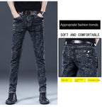 Autumn Winter Brushed Cowboy Luxury Slim Designer Clothes Male Korean Style Denim Skinny Plush Grey Jean Pants Trousers for Men