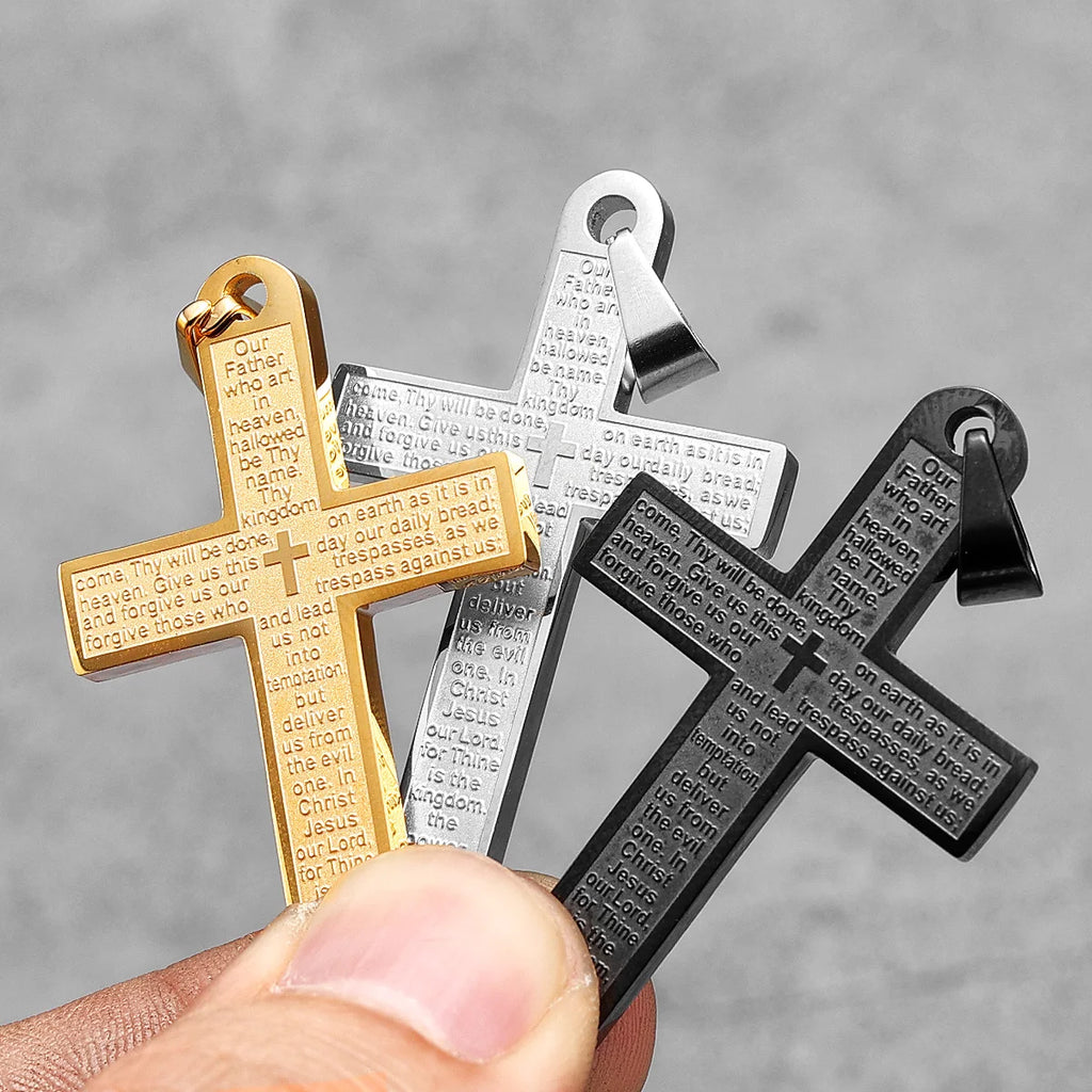 PENDRA Religon Cross Bible Steel Necklace