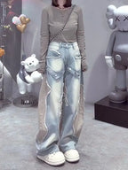 PENDRA Rivetcolor Patchwork Wide Leg Jeans