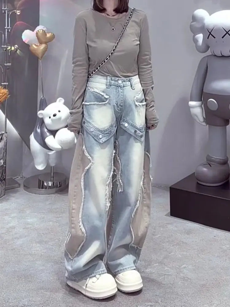 PENDRA Rivetcolor Patchwork Wide Leg Jeans