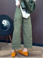 PENDRA Military Green Workwear Wide Leg Pants