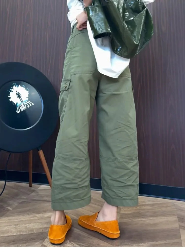 PENDRA Military Green Workwear Wide Leg Pants