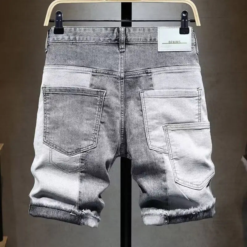 Summer 2025 Retro Luxury Man Washed Splicing Denim Shorts Men's Loose Straight Ins Patchwork Cowboy Trendy Casual Short Pants
