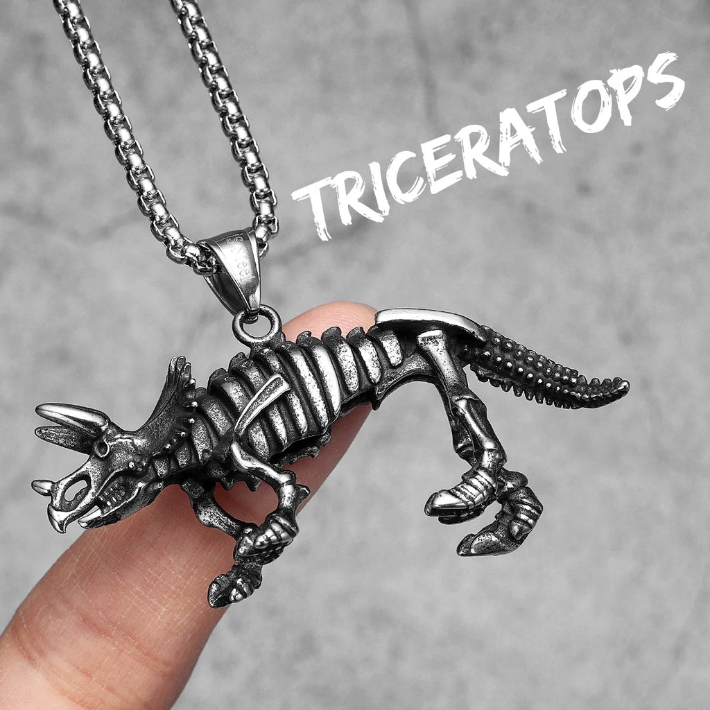 PENDRA Triceratops Dinosaur Skull Steel Necklace