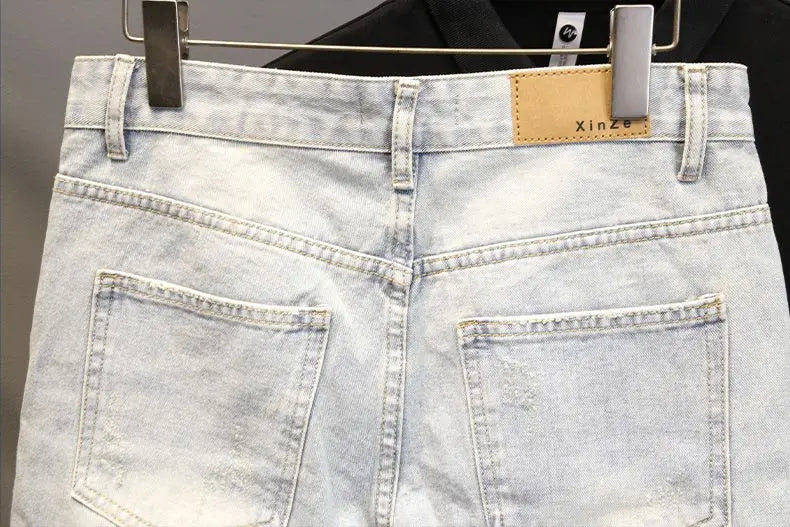 High Quality New Summer Korean Luxury Clothing Design Men's Casual Denim Shorts Distressed Cat Whisker Streetwear Short Pants