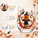Halloween Pumpkin Scarecrow Whiskey Glass Stemless Tumbler with Crow Sticker Design for Party Drinkware Gift