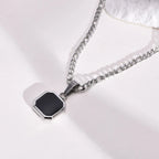 Black Square Necklaces for Men Boys,Stainless Steel Necklaces with Rope/Cuban/Figaro/Box Chain Collar,Stylish Jewelry Gifts