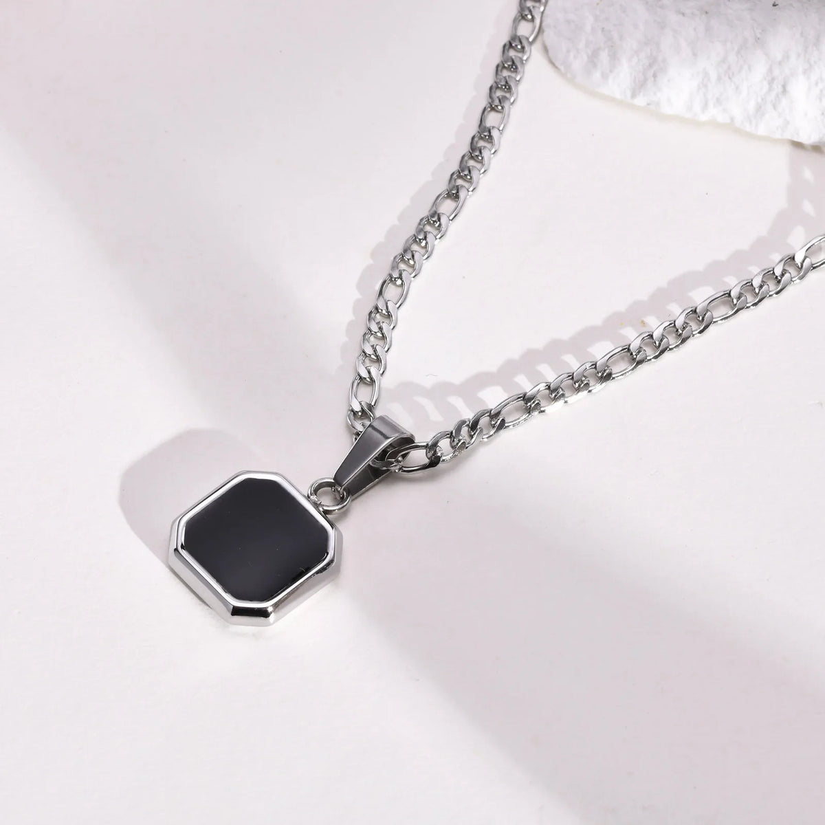 Black Square Necklaces for Men Boys,Stainless Steel Necklaces with Rope/Cuban/Figaro/Box Chain Collar,Stylish Jewelry Gifts