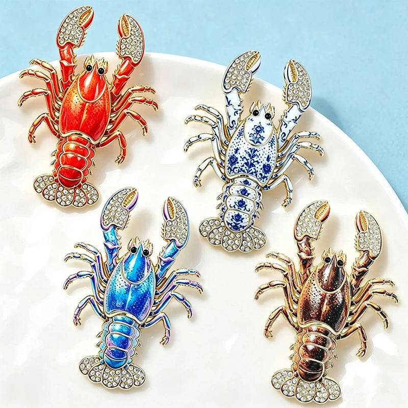 PENDRA Coastal Lobster Rhinestone Metal Brooch