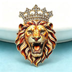PENDRA Crown Lion Rhinestone Brooch