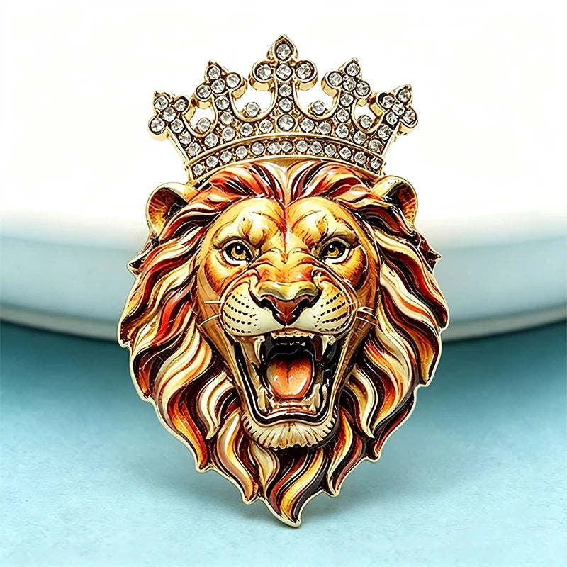 PENDRA Crown Lion Rhinestone Brooch
