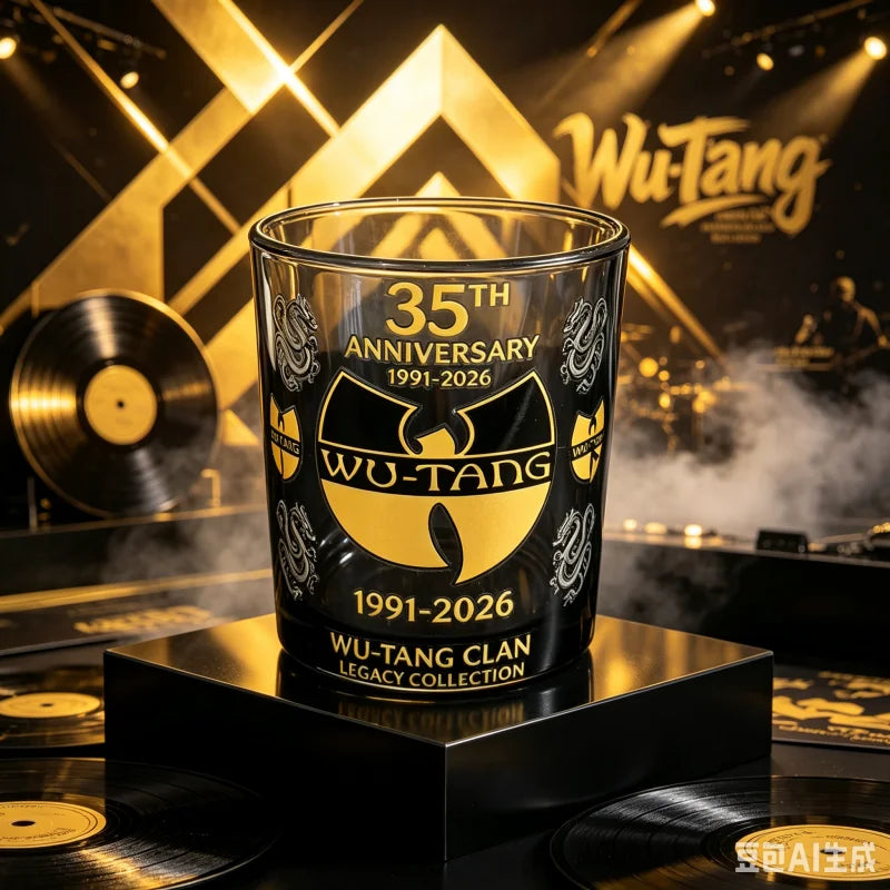 35th Anniversary Wu-Tang Clan Whiskey Glass Black Smoky Rock Cup Premium Gold Print Bar Party Gift