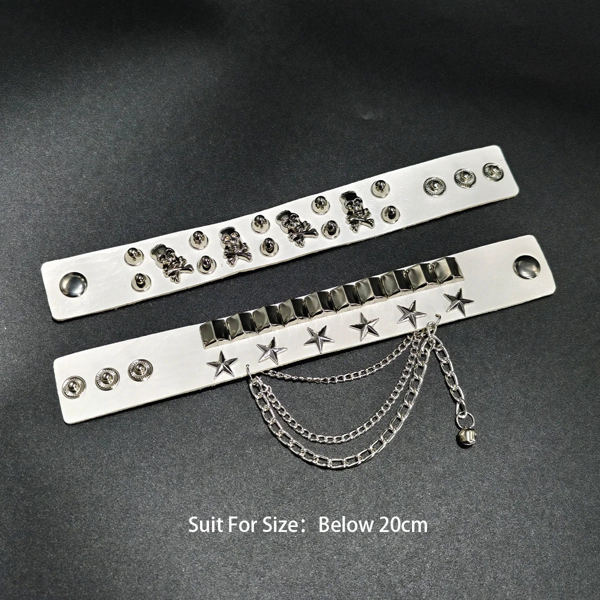 Punk Bracelet for Men Women Set Pu Leather Skull Star Gothic Black Wristband with Metal Spike Studded- Spike Rivets Bangle