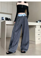 Suit wide leg pants women's autumn and winter striped patchwork high waisted casual fashion versatile straight leg pants