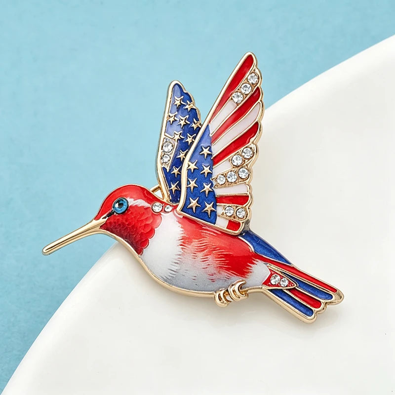 PENDRA Skywing Hummingbird Rhinestone Bird Brooch