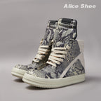 PENDRA Python Ash Grey Python-Embossed Leather High-Top Platform Ankle Boots