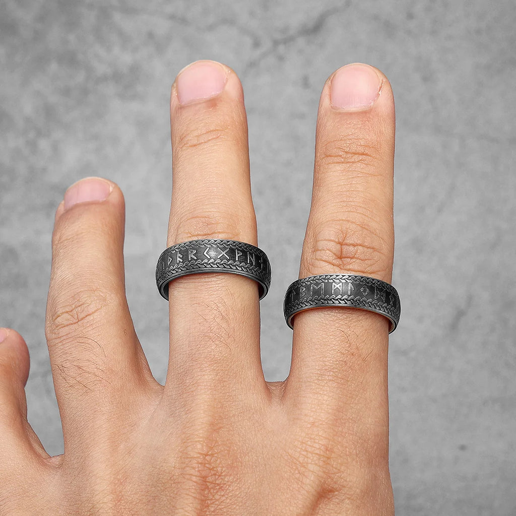 PENDRA Runes Boyfriend Biker Steel Ring