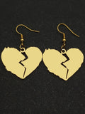 Gothic Style Broken Heart Dangle Earrings for Women Stainless Steel Gold Black Color Cool Girl Charm Party Drop Earrings Jewelry
