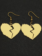 Gothic Style Broken Heart Dangle Earrings for Women Stainless Steel Gold Black Color Cool Girl Charm Party Drop Earrings Jewelry