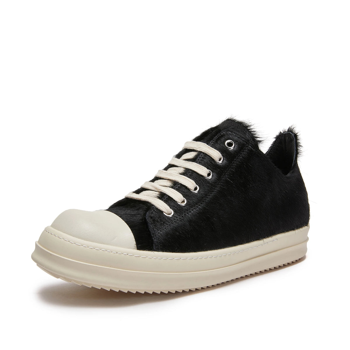 PENDRA Grey Horsehair Grey Leather Low-Top Lace-Up Thick-Sole Sneakers