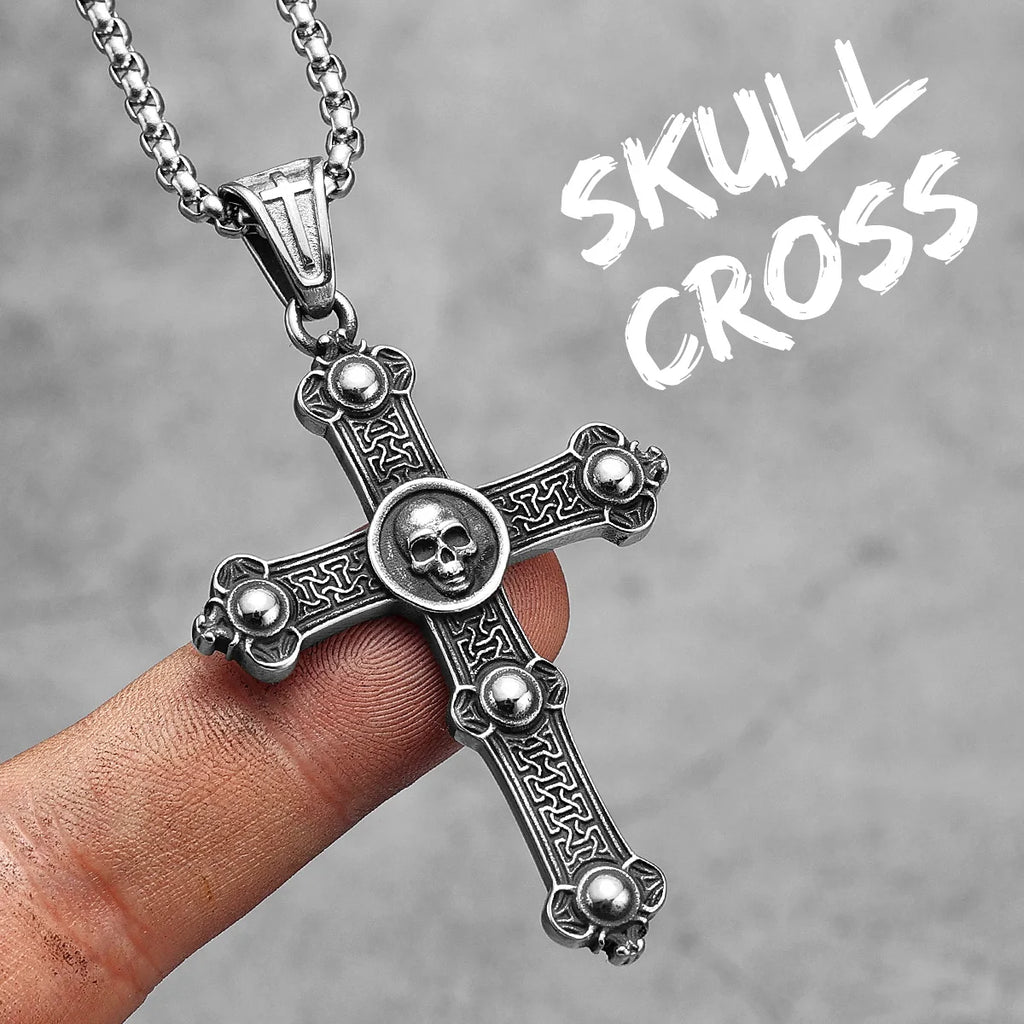 PENDRA Jesus Skull Cross Steel Necklace