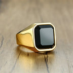 Rock Punk Geometric Square Natural Stone Signet Rings for Men, Stainless Steel Party Wear Finger Ring Gift Jewelry