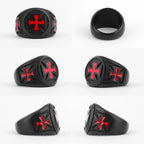 Red Cross Black Stainless Steel Mens Rings Religion Punk Hip Hop for Male Boyfriend Biker Jewelry Creativity Gift Wholesale