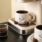 Cute Smiley Face Ceramic Coffee Mug with Saucer 3D Cartoon Design Tea Cup